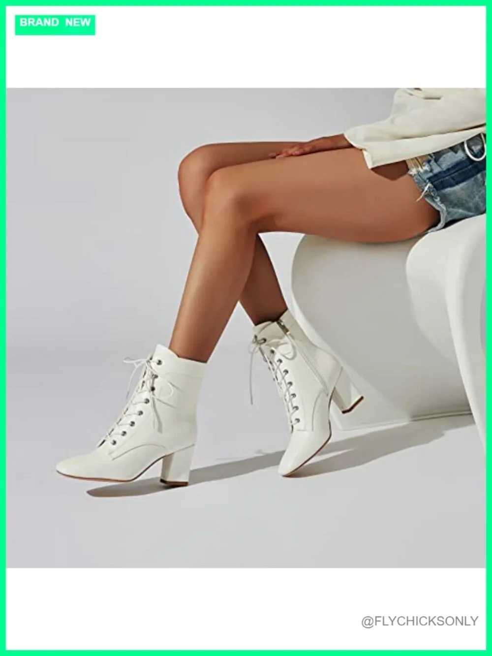 SEIFIN Square Toe Chunky Heel Ankle Boots Lace Up Block Heeled Booties